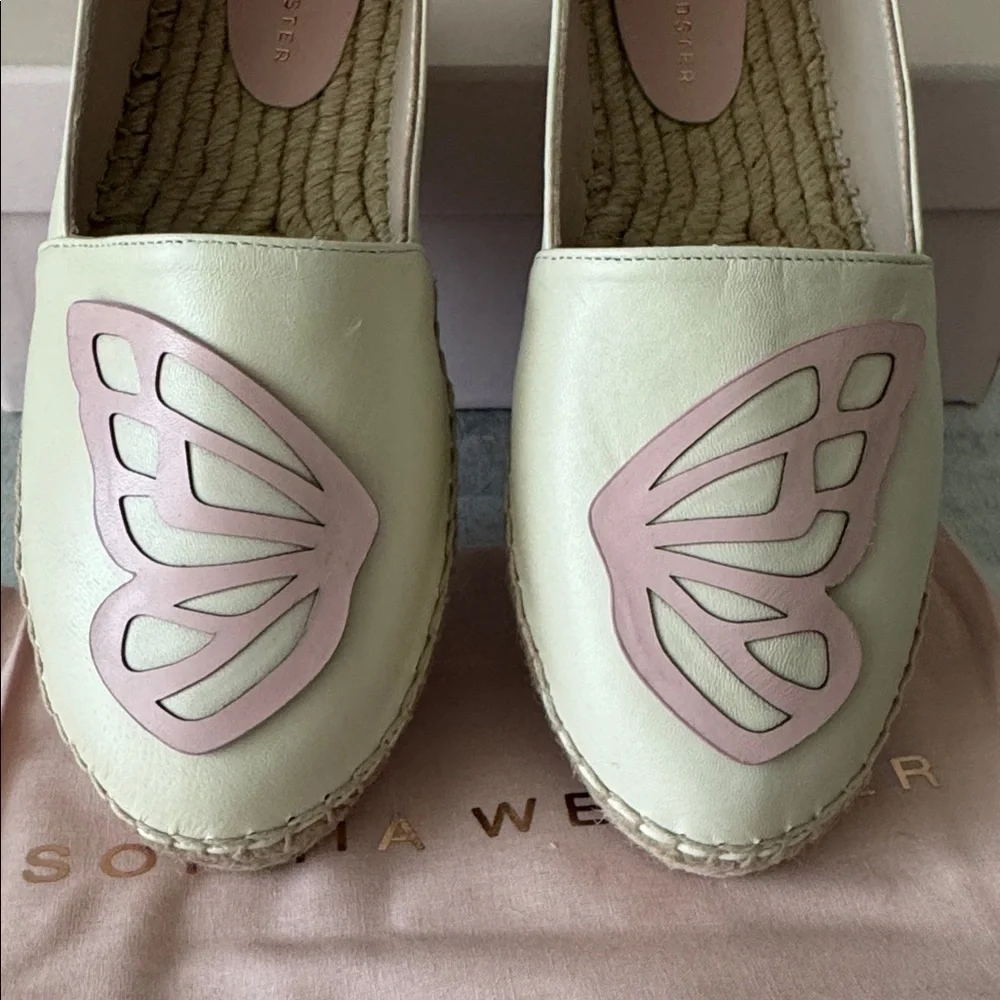 Sophia Webster Leather Butterfly Espadrilles Heirloom Rose Cream Sz.39.5 EU
